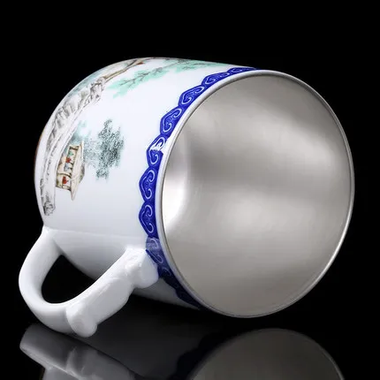 Jingdezhen Ceramic Tea Mug Home Office Household Silver Cup 999 Sterling Silver Health Water Cup Personal Mug Drinkware