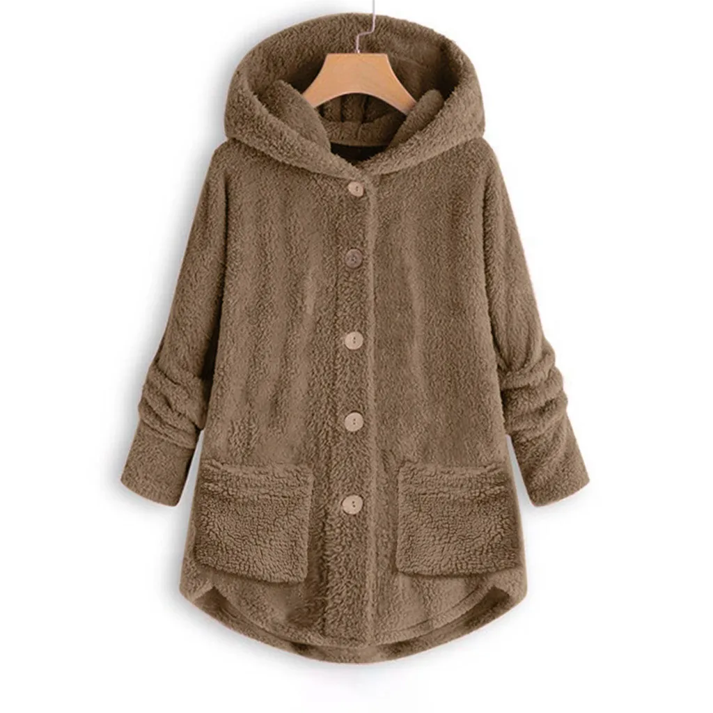 Khaki Модные плюшевые топы на пуговицах, хлопковая зимняя куртка, однотонный Свободный кардиган, шерстяное пальто, зимняя короткая куртка большого размера, пальто - Цвет: Khaki
