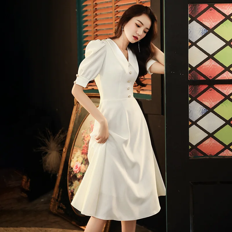 Novelty White Evening Party Dress Temperament V-neck Celebrity Banquet ...