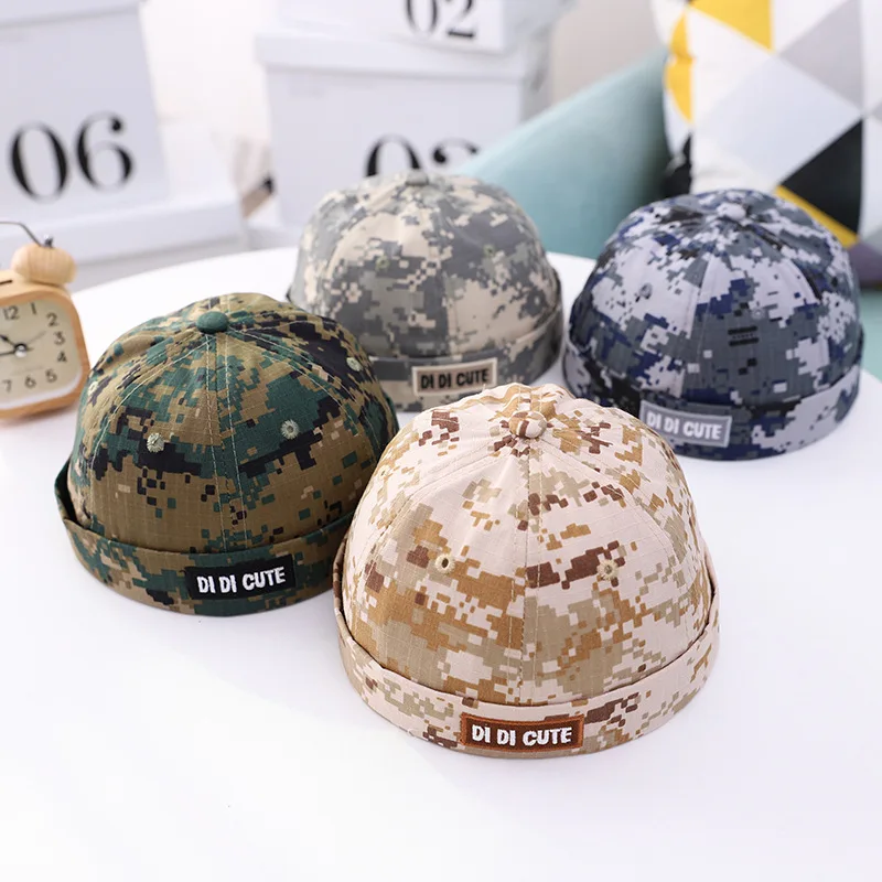 Doitbest Vintage boy Docker Cap Brimless Hat Camouflage girl Beanie Hats Cotton Retro Adjustable Spring Landlord Sailor Cap timberland skully