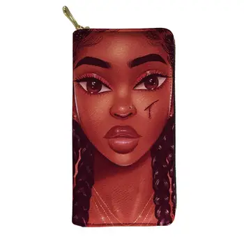 

FORUDESIGNS Africian Black Girls Print Women Long Wallets Purses Clutch Bags Leather Wallet Zipper Purses Card Holder Coin Purse