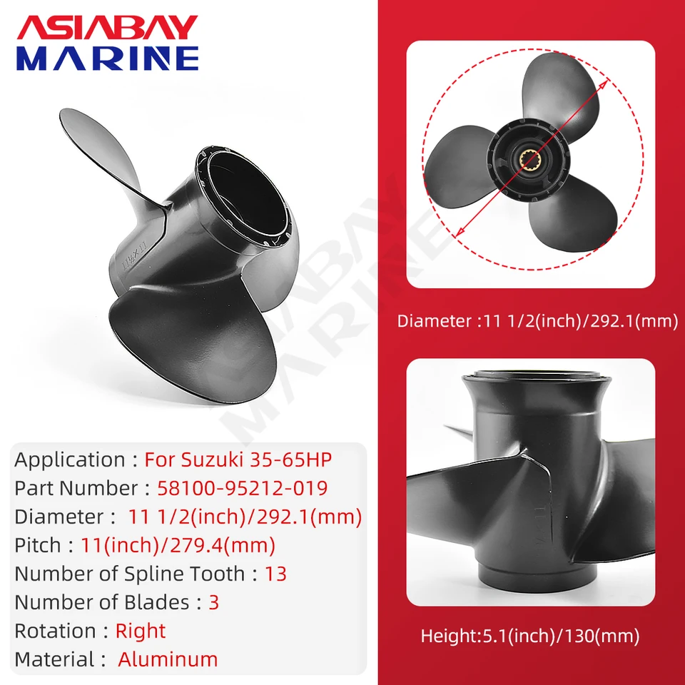 YVAAASIYC Elica Per Fuoribordo 11,6x11, 3 Pale, 13 Scanalature, Per Motori 35-50 HP, In Alluminio