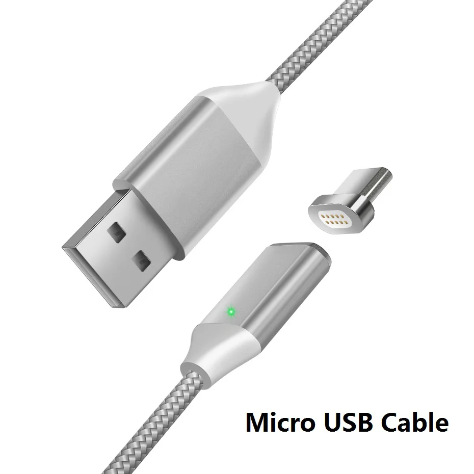 Магнитный кабель Micro usb type-C для samsung, Магнитный зарядный кабель Micro USB для iphone, кабели для зарядки мобильных телефонов - Цвет: Micro USB Silver