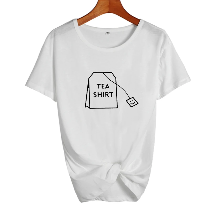 Humor tea/Милая футболка с графическим рисунком для любителей чая; Забавные футболки для женщин; Летняя Повседневная хлопковая Футболка Tumblr; Топы в стиле Харадзюку - Цвет: white-black