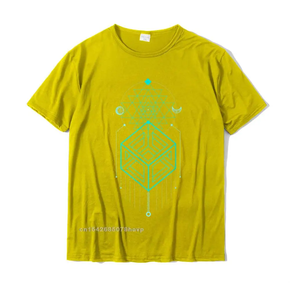 Design Printed T-Shirt Hip Hop Summer/Autumn Short Sleeve Crewneck Tops Tees 100% Cotton Man Street Top T-shirts Magic Cube Totem - Sacred Geometry T-Shirt__17810. yellow