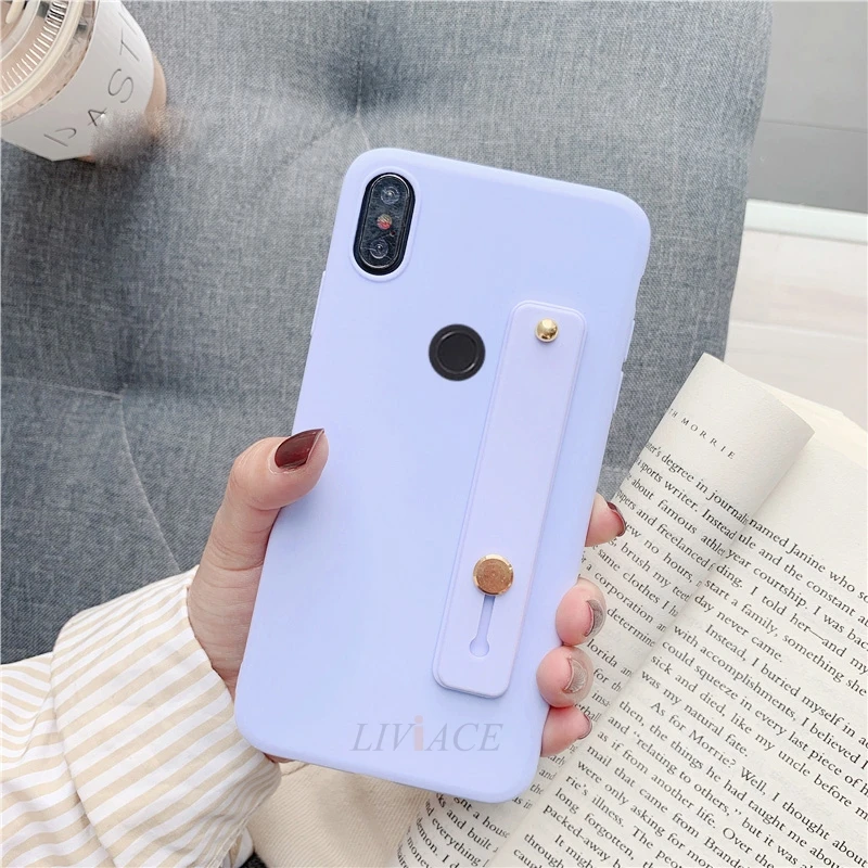 Hand Band purple Мягкий силиконовый чехол из ТПУ с ремешком на запястье для xiaomi redmi note 8 pro 7 redmi 8 7a 8a держатель на руку с подставкой мягкая задняя крышка funda - Цвет: Hand Band purple