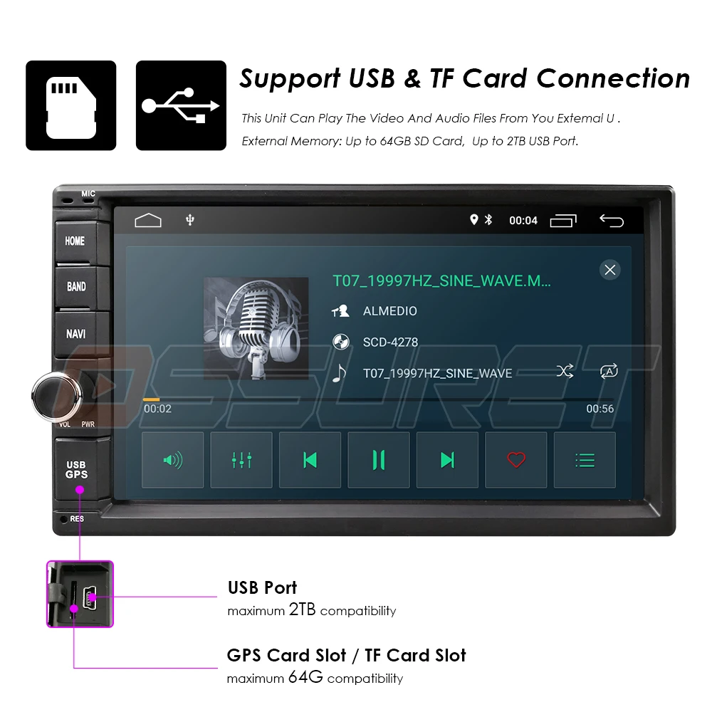  Quad Core Android 9.0 2G RAM 16G ROM Support 4G WIFI Network Car GPS 2 din Universal Car No DVD Rad