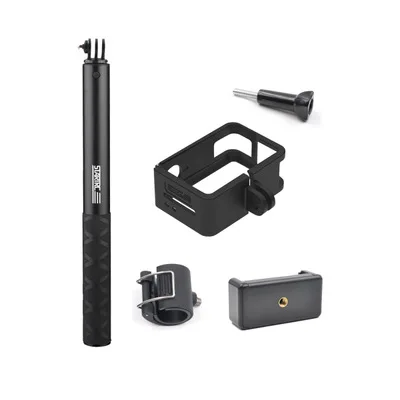 Для DJI OSMO Action алюминиевая палка для селфи и металлическая защитная клетка и держатель для телефона для DJI OSMO аксессуары для экспансии комплект - Цвет: Черный