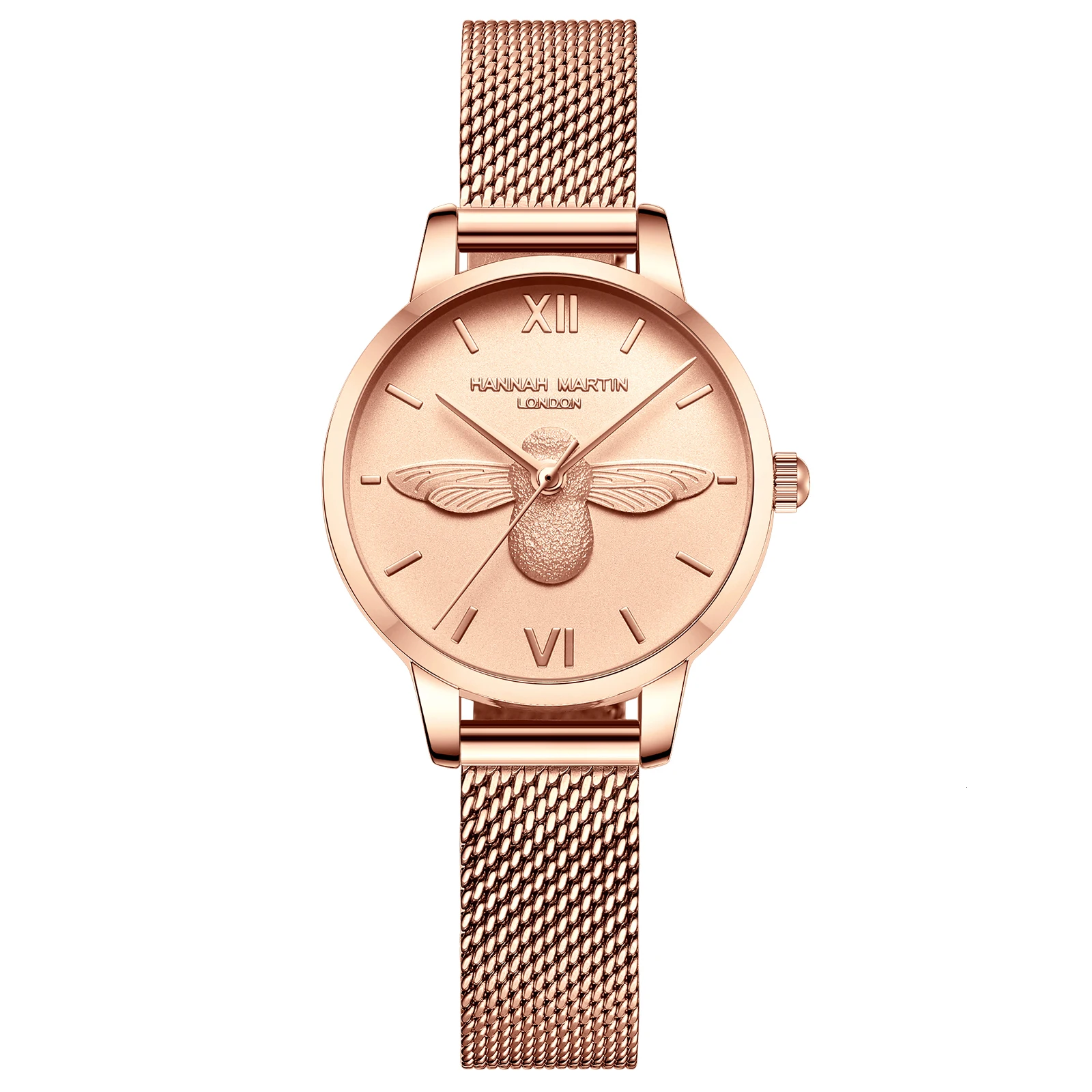

HM Reloj Mujer Top Brand Luxury Japan Quartz Movement Rose Gold Stainless Steel Mesh Wristwatches Designer Elegant Style Watch