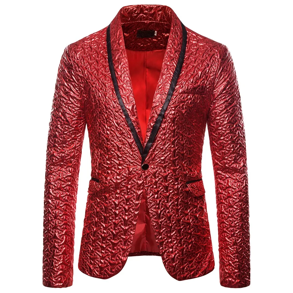 

MJARTORIA Men's Casual Single Button Blazer Sequins Long Sleeve Bronze Pleated Blazer Party Casual Party Set Party Costume 2019