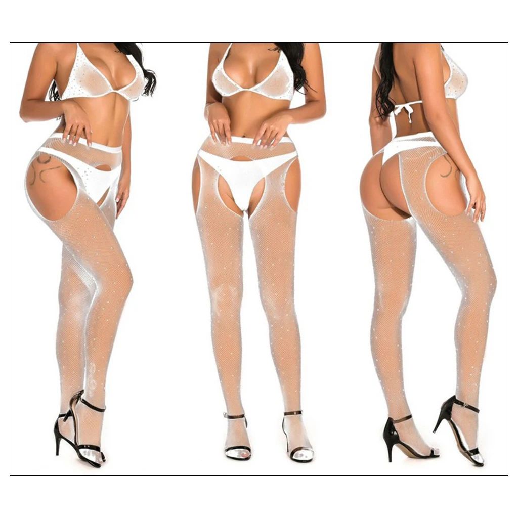 Women Crystal Rhinestone Fishnet Net Mesh Socks Stockings Tights Pantyhose   