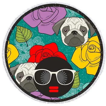

Free shipping Novelty Gift Retro Pop Art Woman Girl Pug Dog Rose Flower Large Sauna Spa Swim Bath Beach Towel Blanket Throw