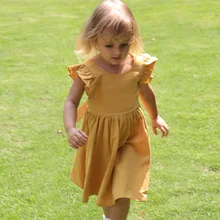 Robe d'été pour filles, tenue princesse en coton et lin, manches longues, bretelles à volants, boucles, jupe, vêtements pour enfants en bas âge, nouvelle collection 