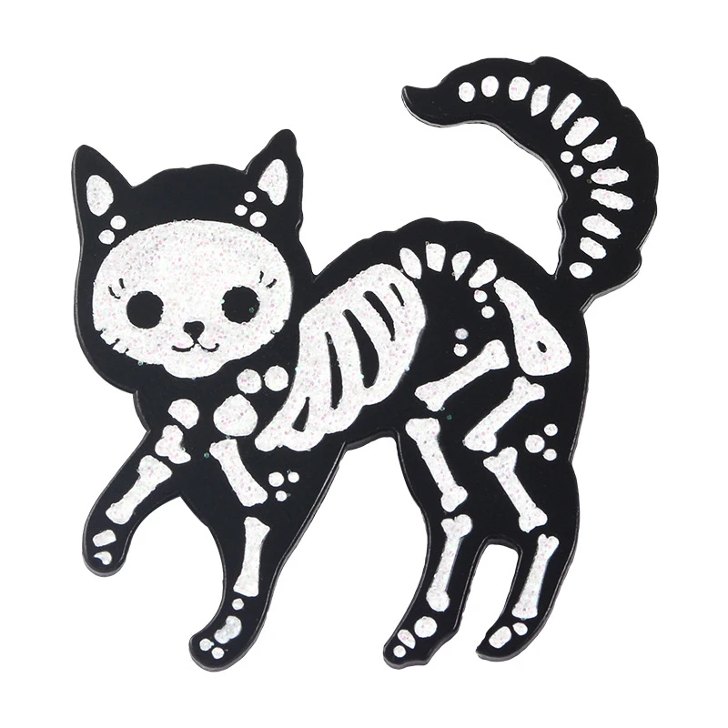 Originality Punk style Brooch Human Skeleton Black Cat Riding Backpack Collar Cartoon Brooch Jewelry accessories