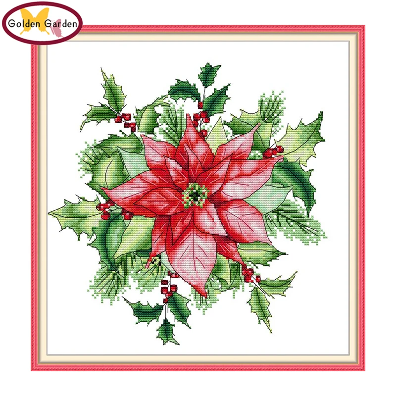 

GG Christmas Red Cross Stitch Painting Embroidery Needleworks Sets Joy Sunday 14CT 11CT Cross Stitch Stamped Kits for Home Decor