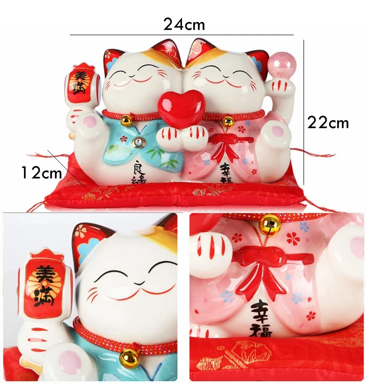 9 дюймов Свадебные Maneki Neko орнамент керамическая пара Lucky Cat подарок для украшения дома фэн шуй Копилка статуя