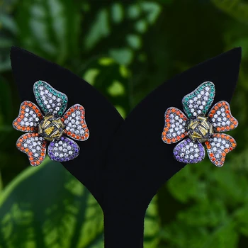

LARRAURI Trendy Bohemia Jewelry Elegant Colorful Flower CZ Earrings For Women Wedding Cubic Zircon Brincos boucle d'oreille 2020