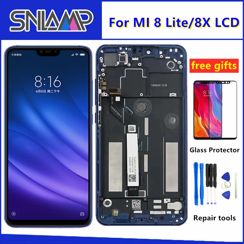 ЖК-дисплей для Xiaomi mi 8 Lite, кодирующий преобразователь сенсорного экрана в сборе с рамкой для mi 8 Lite Youth 8X, ремонт жк-экрана