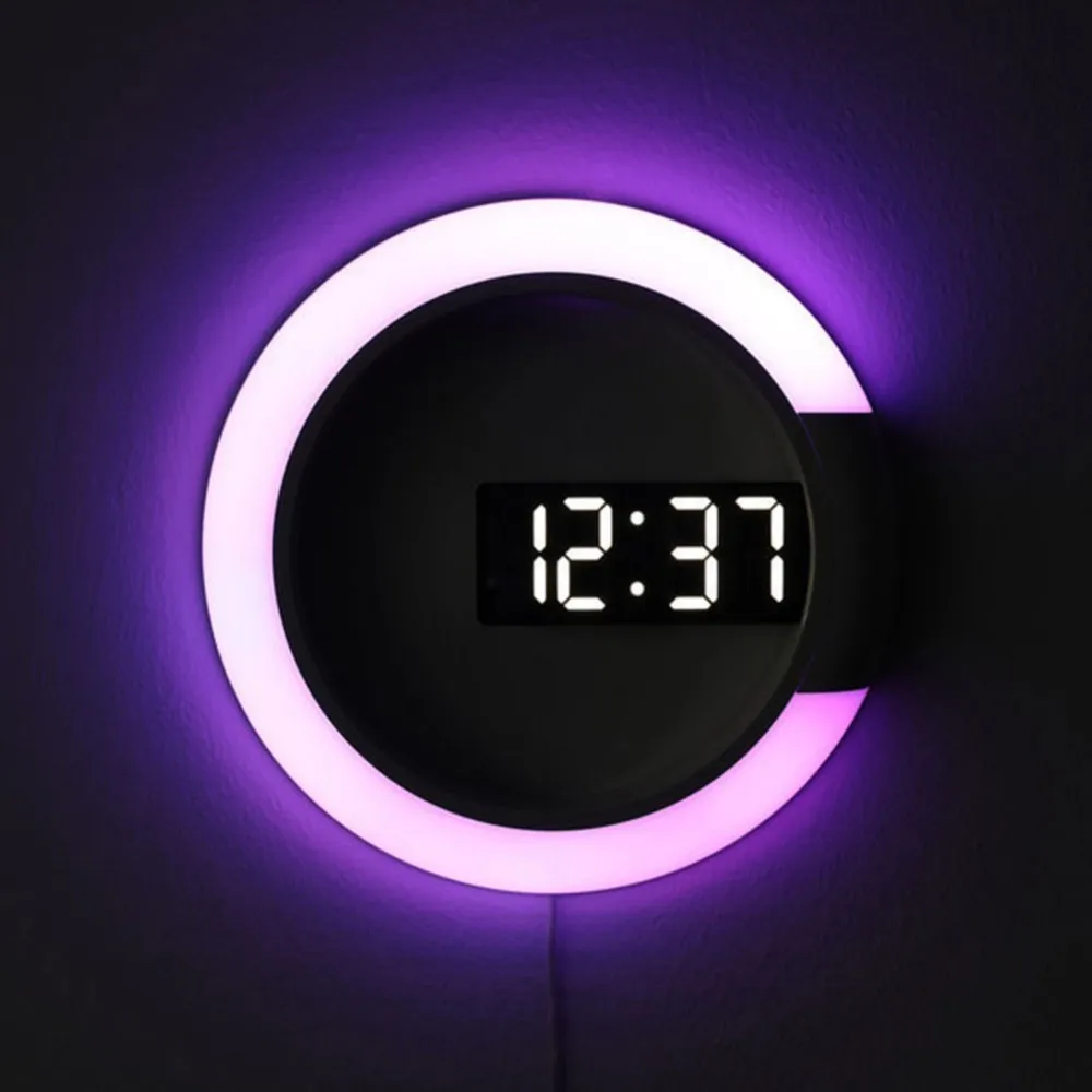 Billig 3D LED wanduhr Digitale Tisch Uhr Alarm Spiegel Hohl Wanduhr Moderne Design Nachtlicht Für Zu Hause Wohnzimmer Dekorationen