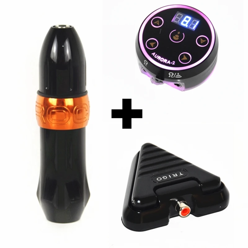 Orange Machine Kit Rocket-V1 Roatry тату машина ручка Мощный Тихий с Aurora-II Мини татуировки Мощность и педаль татуировки комплект поставки - Цвет: Orange Machine Kit