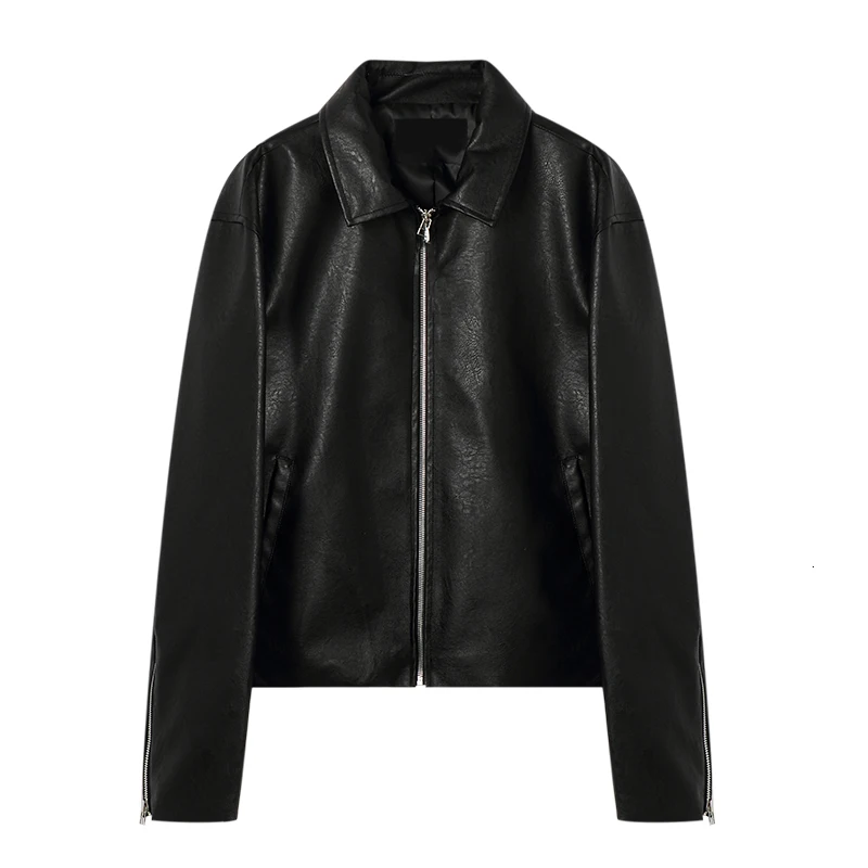 Winter New Korean Version Of The Trend Loose Harajuku Solid Color Sleeve Zipper Casual Couple Leather