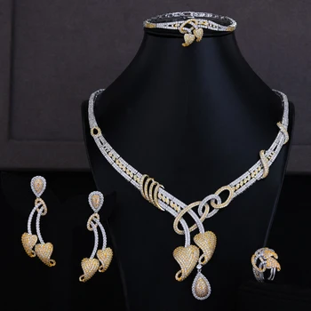 

GODKI Heart 4Pcs African Jewelry Sets for Women Wedding Luxury Nigerian Dubai Jewelry Set Cubic Zirconia Bridal Jewelry Sets