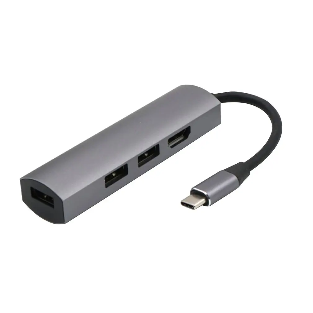 3 порта концентратор USB 3,1 тип-c к USB 3,0 разветвитель Кабель Шнур ноутбук планшетный компьютер аксессуары с 4K конвертер для HDMI - Цвет: Серый