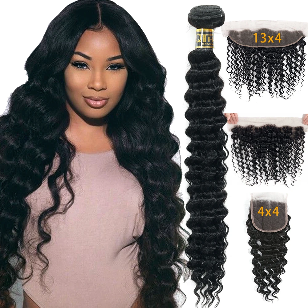 Loose Deep Wave Bundles With Closure 32 30Inch Human Hair Bundles With  Frontal Brazilian Hair Weave Bundles With Closure Qt Hair - Hair Bundles  With Closures - Aliexpress