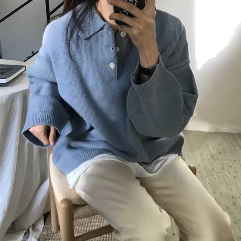 2020 autumn and winter new college style sweater female students loose and thin lapel long-sleeved sweater coat trend