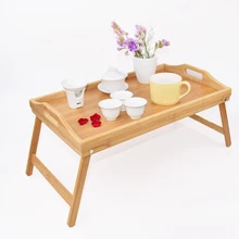 Plateau de lit Portable en bois de bambou, bureau de petit déjeuner pour ordinateur Portable, Table de service pour le thé, pied pliant, bureau pour ordinateur Portable