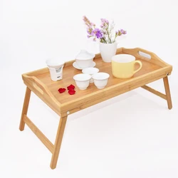 Portátil de bambu madeira cama bandeja café da manhã portátil mesa chá servir alimentos mesa dobrável perna portátil