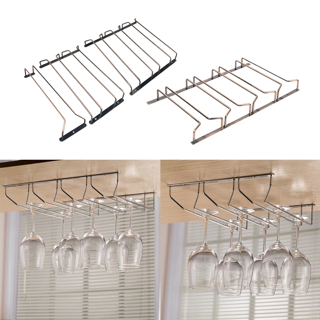 Under Cabinet Wine Glass Holder Metal Wire Stemware Hanger Organizer Wine Glass Hanging Rack for Home Kitchen Bar Restaurant