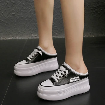 

Slippers for Women Summer New Korean Version of No Heel Thick Bottom Pedal Platform Flats Women's White Shoes Sneakers