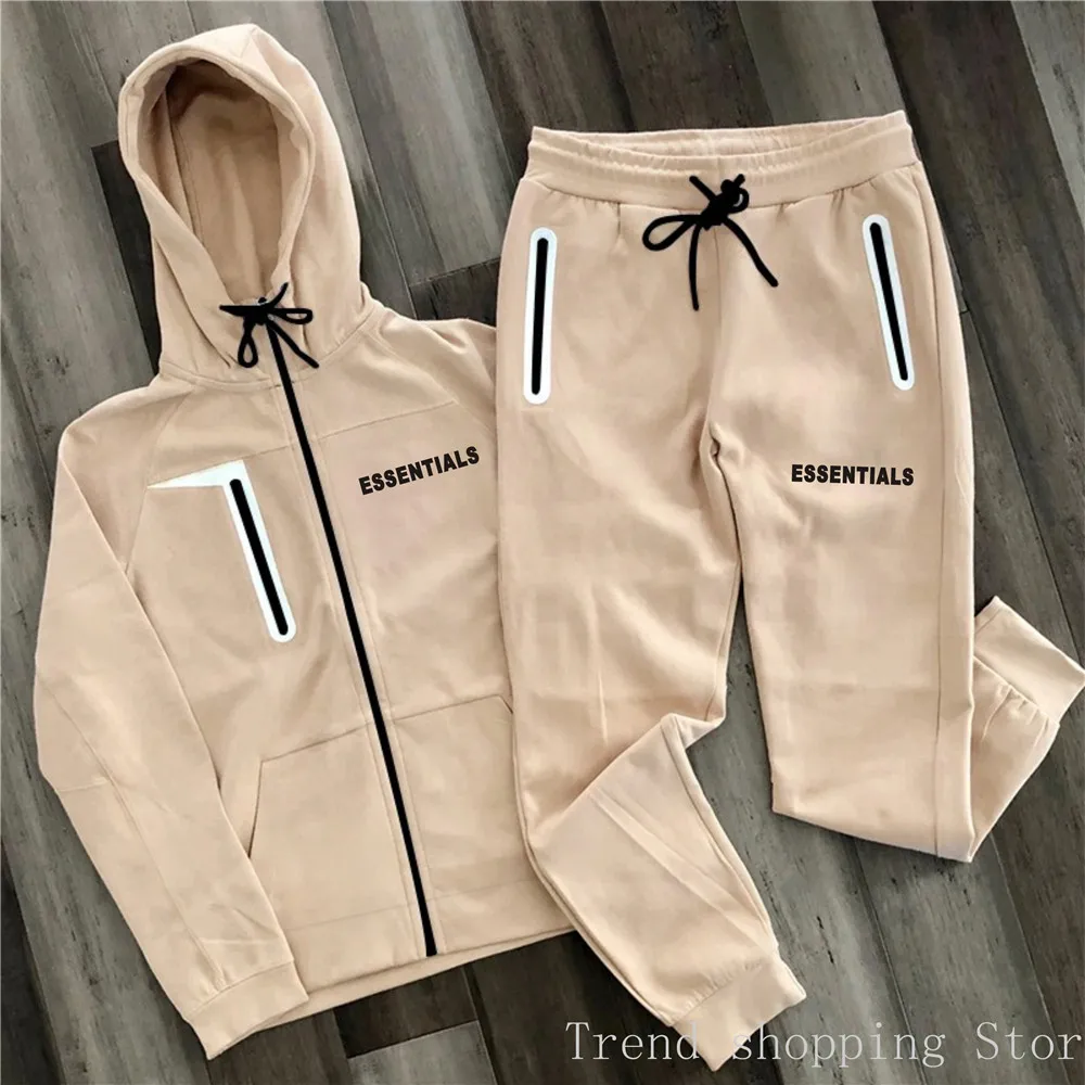 21SS Essentials Hoodie Set Men's Women's Fashion Sweatshirt 2piece Set Essentials Casual Sweatpants Hip Hop Jogging Sports Set mens 2 piece set