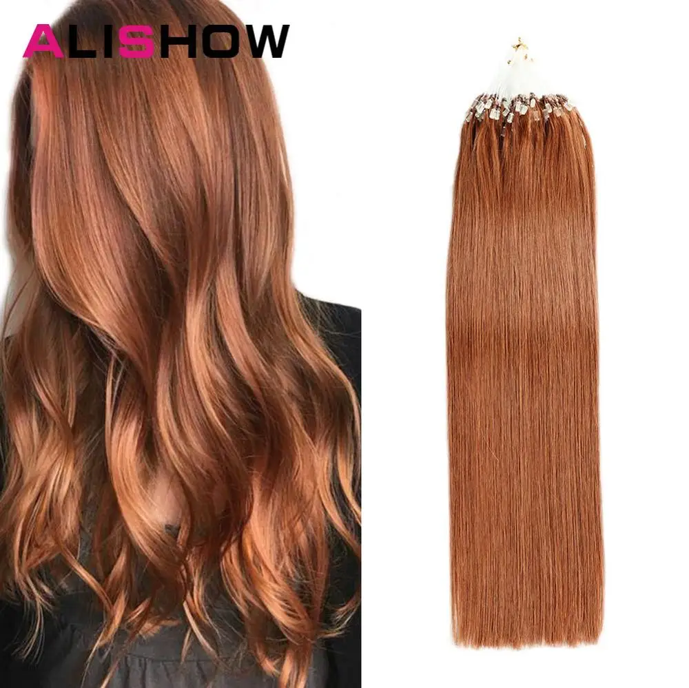 Alimhow-microanillo de cabello humano para mujer, mechones de cabello liso de 1 g/h y 50g por paquete, 100% de microcuentas, Remy, #613, Rubio