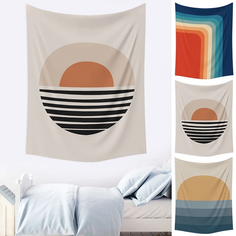 Ins Style Wall Tapestry Cartoon Sunrise Pattern Bedroom Background Hanging Cloth Photo Props for Home Decoration | Дом и сад
