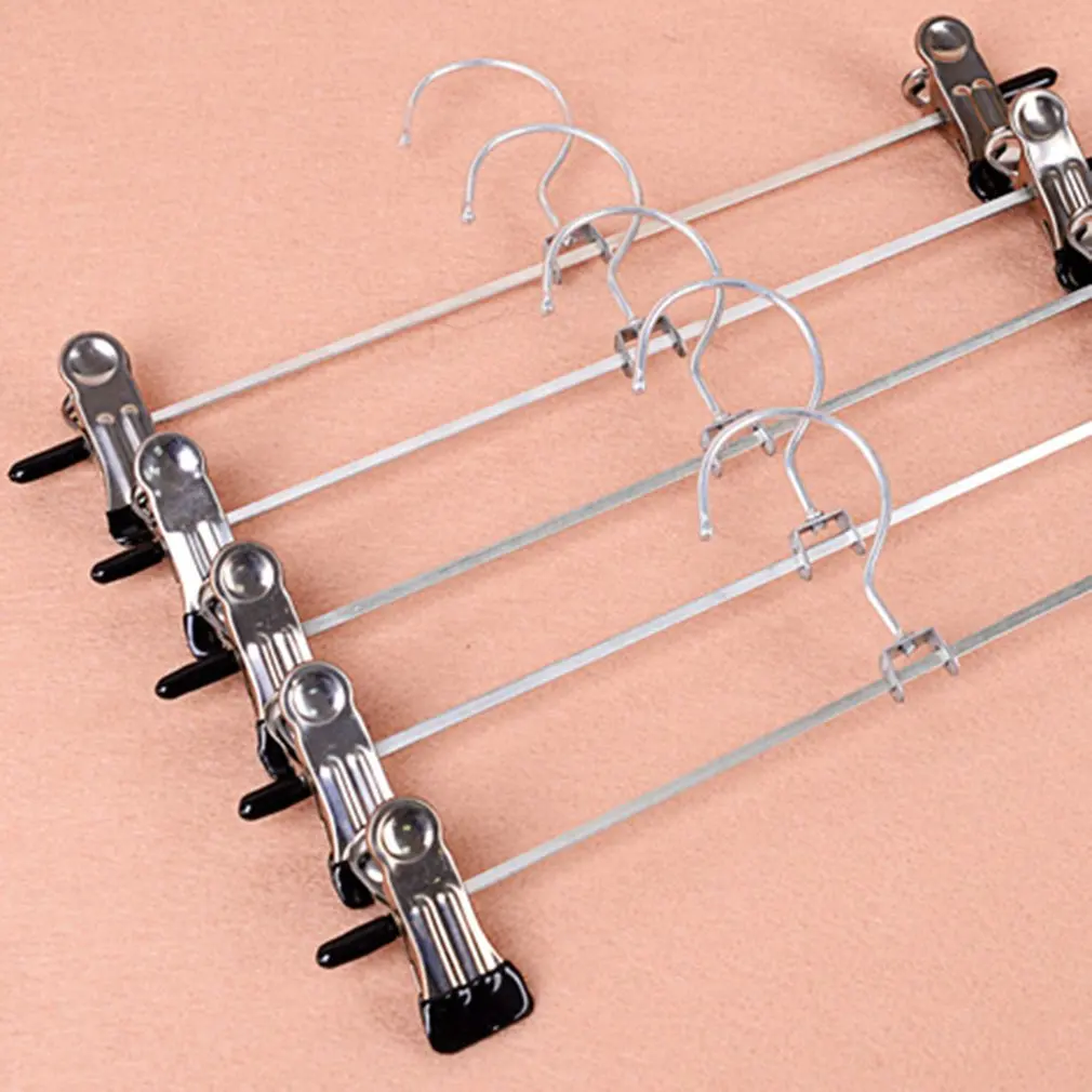 Trouser Pants Skirt Hangers High Quality Stainless Steel Stand Holder With 2 Clips Home Storage Clothes Hangers