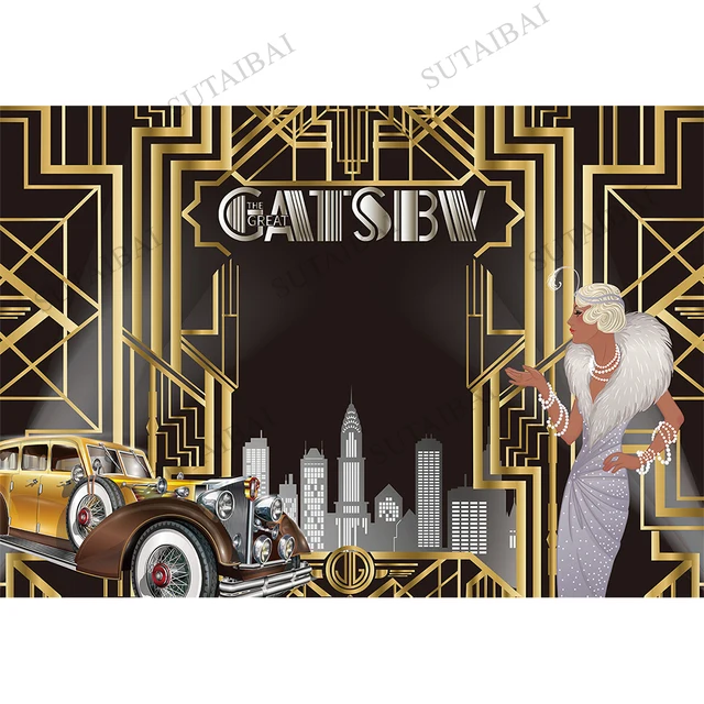 Great Gatsby Theme Birthday Party Photography Background Black Golden Line  Customize Birthday Party Decor Backdrops Banner