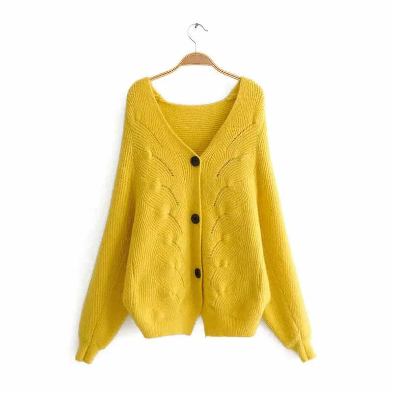 

JJ50-9833 European and American fashion style three-grain button-up hemp cardigan sweater