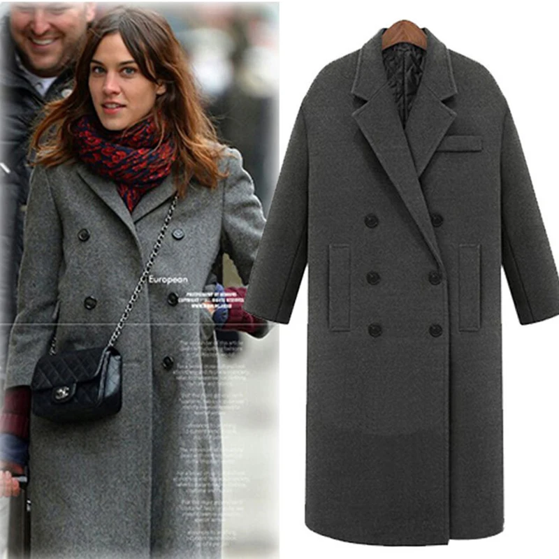

Long Slim Coat Outerwear Women Overcoat Autumn Winter Jacket Clothes Double Breasted Office Lady Vintage Woolen Coat Cashmere