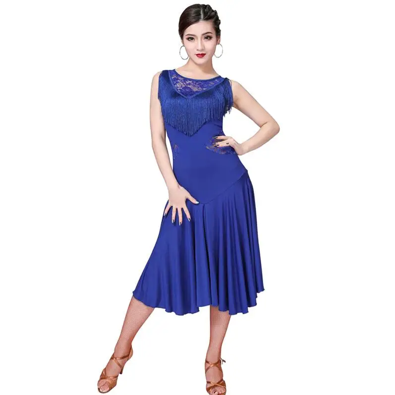 Royal Blue Женское платье для латиноамериканских танцев для девочек 5 цветов Одежда с бахромой ча Сальса Румба соревнования одежда костюм для танго - Цвет: Royal Blue