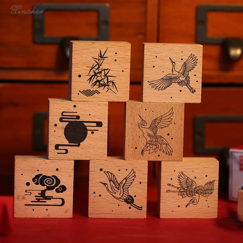 2 шт. винтажные журавль благоприятные облака украшения штамп деревянные и