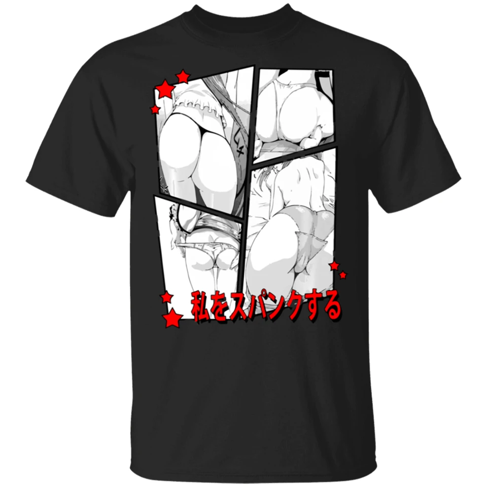 Spank Me черная футболка аниме Butts Lewd decorate Ahegao Hentai M-Xxxl в стиле хип-хоп | Мужская одежда