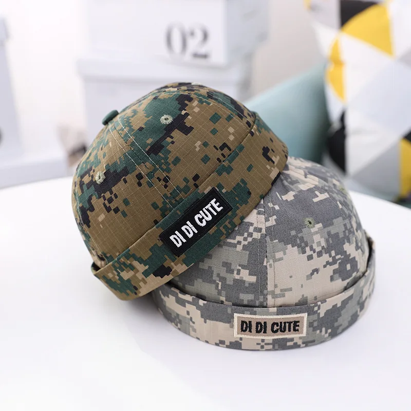 Doitbest Vintage boy Docker Cap Brimless Hat Camouflage girl Beanie Hats Cotton Retro Adjustable Spring Landlord Sailor Cap timberland skully