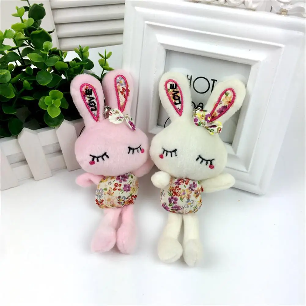 

Stuffed Toy Small Plush Pendant Of Long Feet Prints Loving Heart Rabbit Plush Toys Doll Key Chain Hanging Pendant Random Color