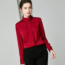 Satin Silk Blouse Office Ladies Tops Woman Clothes Long Sleeve Shirts Vintage Blusas Elegant Apricot Blouses Vintage Red Blouse