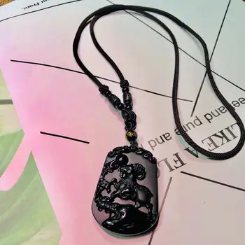 

Natural obsidian Zodiac sheep pendant obsidian feather sheep pendant + with high-end sling
