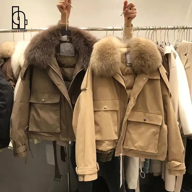 New Winter Women Vintage White 90% Duck Down Jacket Real Fox Fur Collar Warm Coat Ladies Thick Loose Parkas Outerwear | Женская одежда