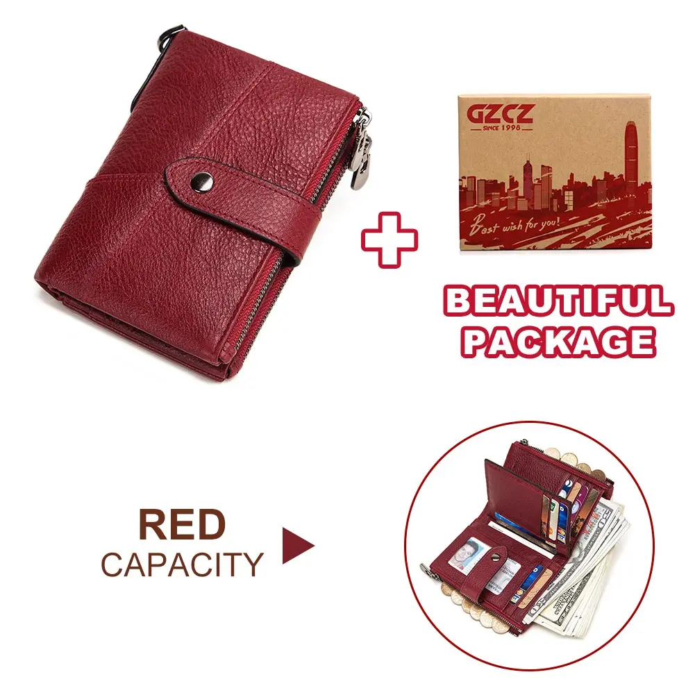 889-red-box Genuine Leather Women Wallet GZCZ Casual Men Wallet Women Long Wallet In Women`s Wallet and Purses Retro Rfid Women Short Wallet - Цвет: 889-red-box