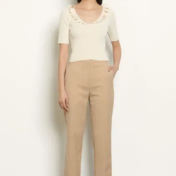 

2020 Early Spring Knitted Sweater Pull Women's Short Sleeve Waist Ruffles V-neck Knitwear Top Female Clothings